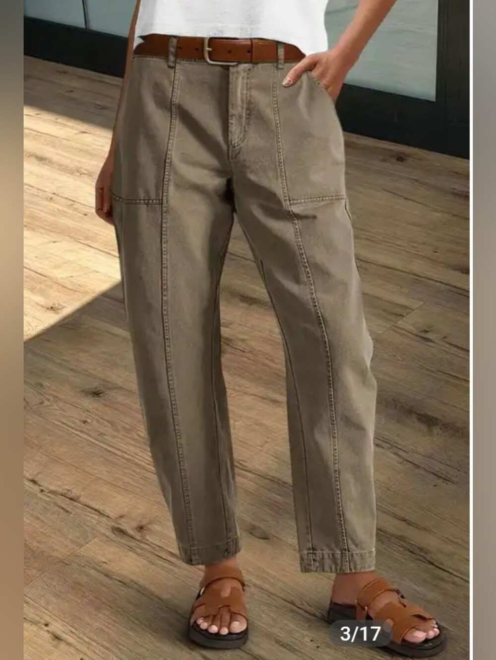 Flamingals Solid Stitch Detail Mid Waist Barrel Leg Crop Pants NWT Large